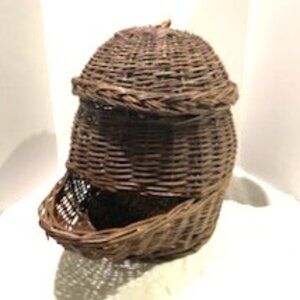 Vintage Wicker Twig Basket Vegetable Storage Hopper w/Lid